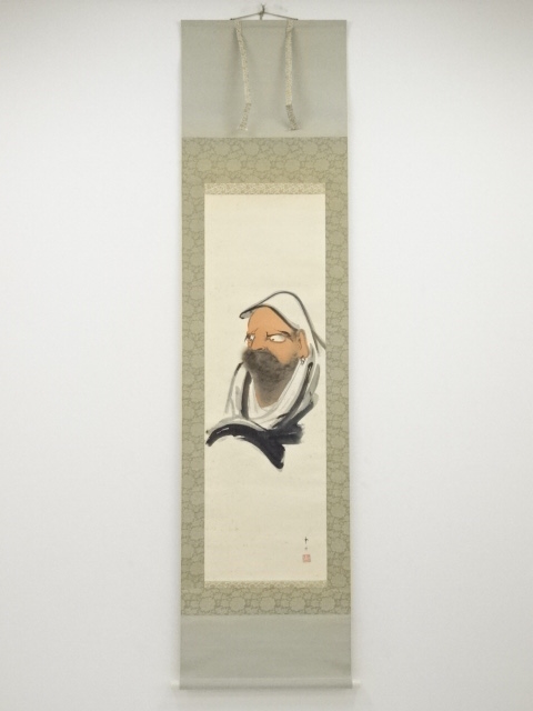 中川雲煙筆　達磨図　肉筆絹本掛軸（共箱）